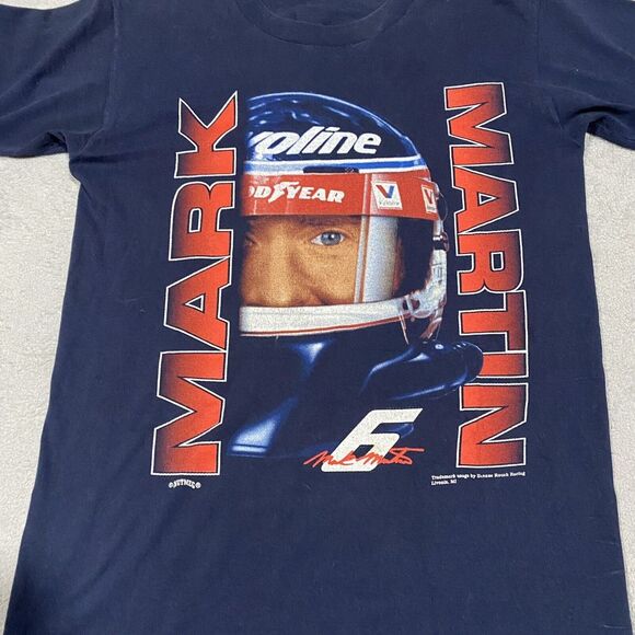 Vintage Nascar Mark Martin Shirt Size M Blue Big Face 90s Nutmeg Roush Racing - Picture 2 of 12